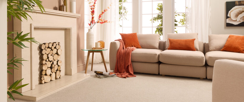 Living room with orange cushion